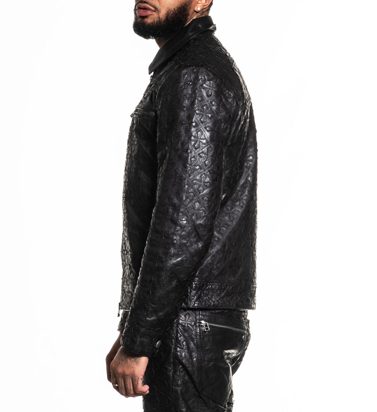 Quilted Cross Leather Jacket