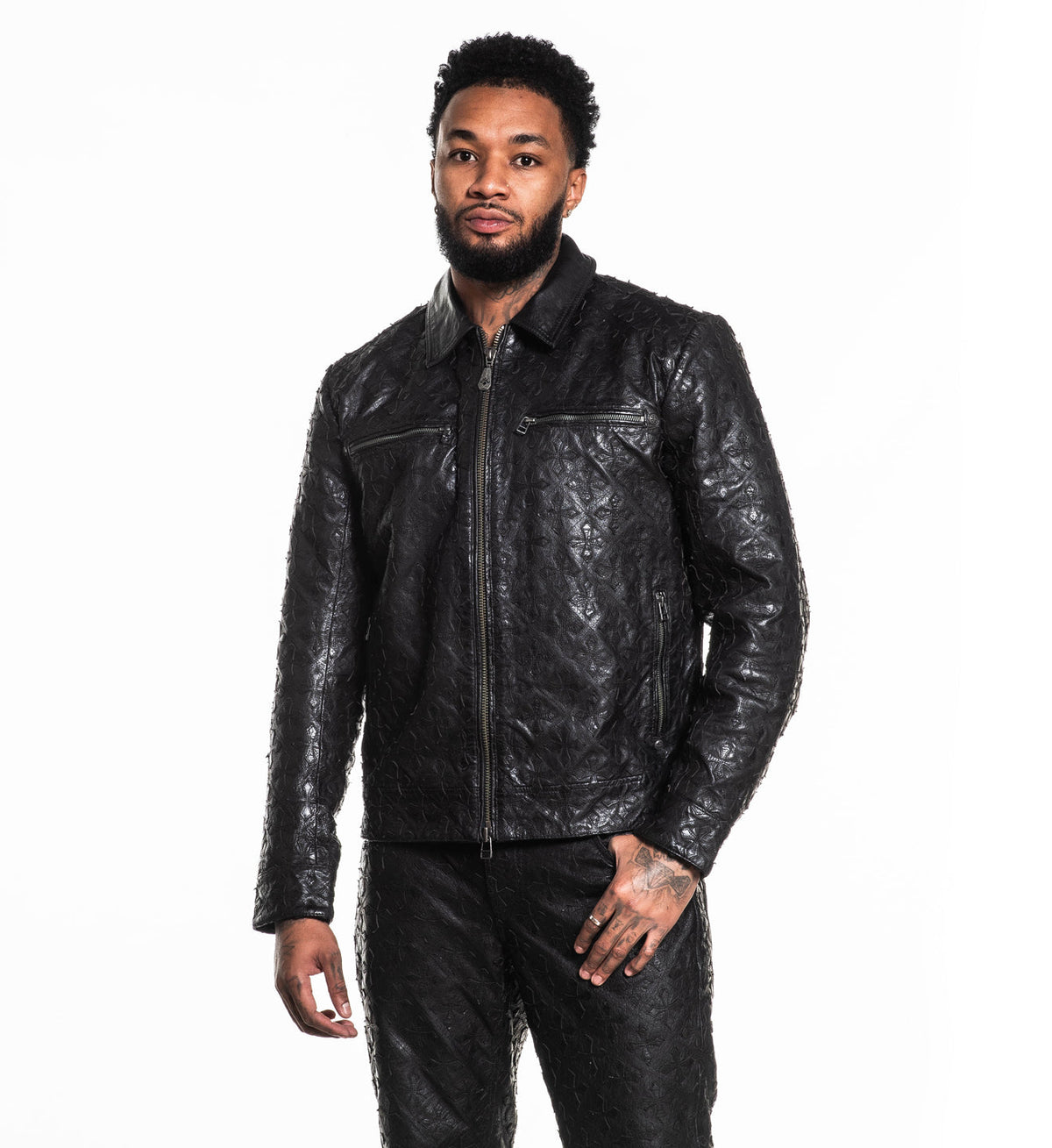 Quilted Cross Leather Jacket