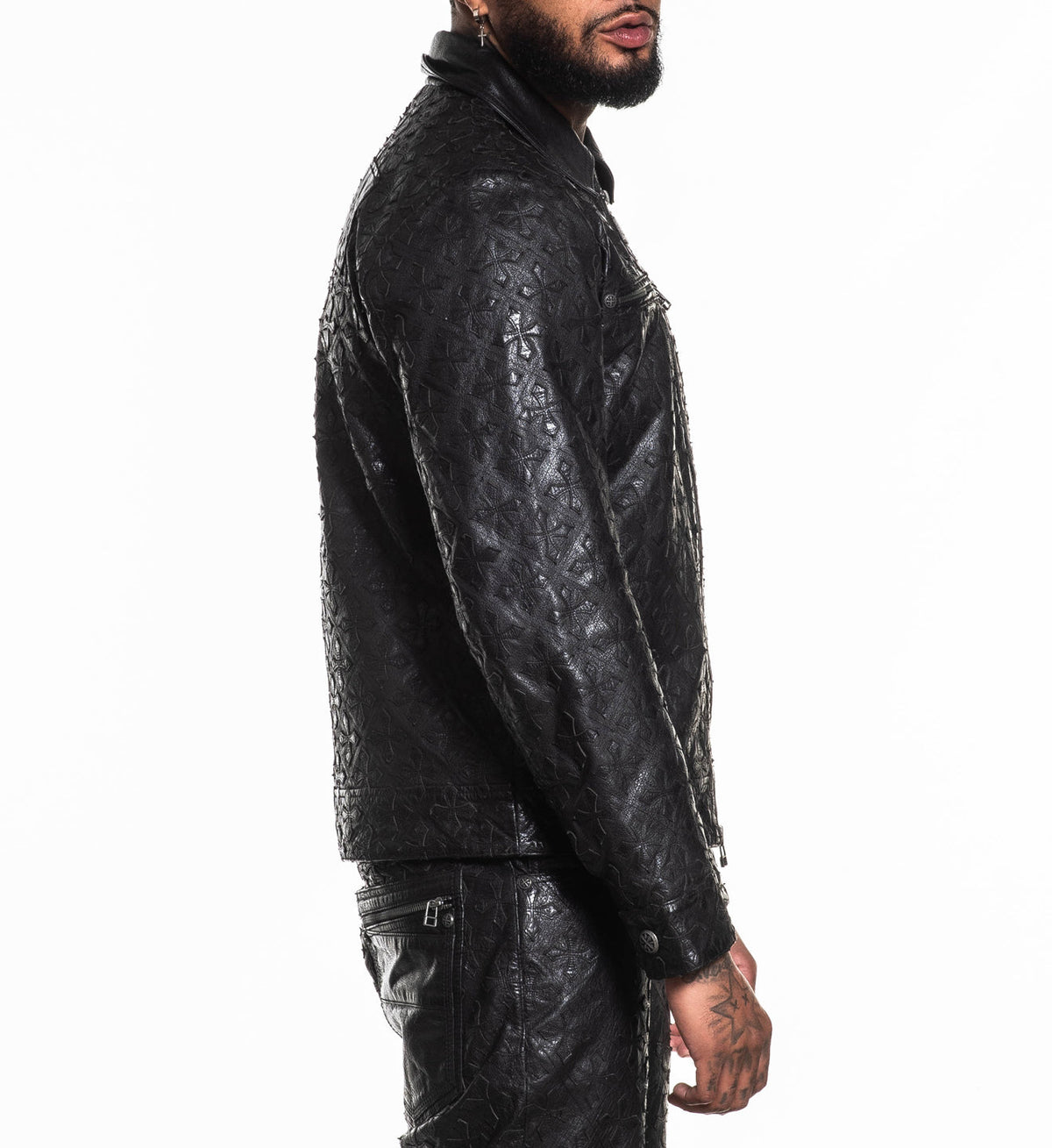 Quilted Cross Leather Jacket